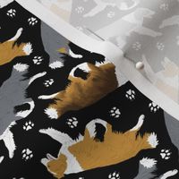 Tiny Trotting Border Collies and paw prints C - black