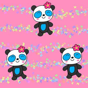 Pandas with Rainbow Butterflies