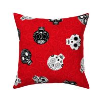 Scrolled Sugar Skulls Red Black White