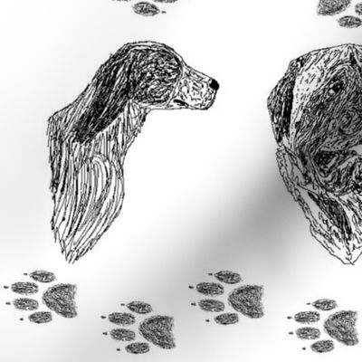 Black and White Dog Portrait Sketches