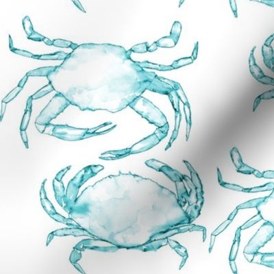 Shimmying Watercolor Crabs in Sea Green