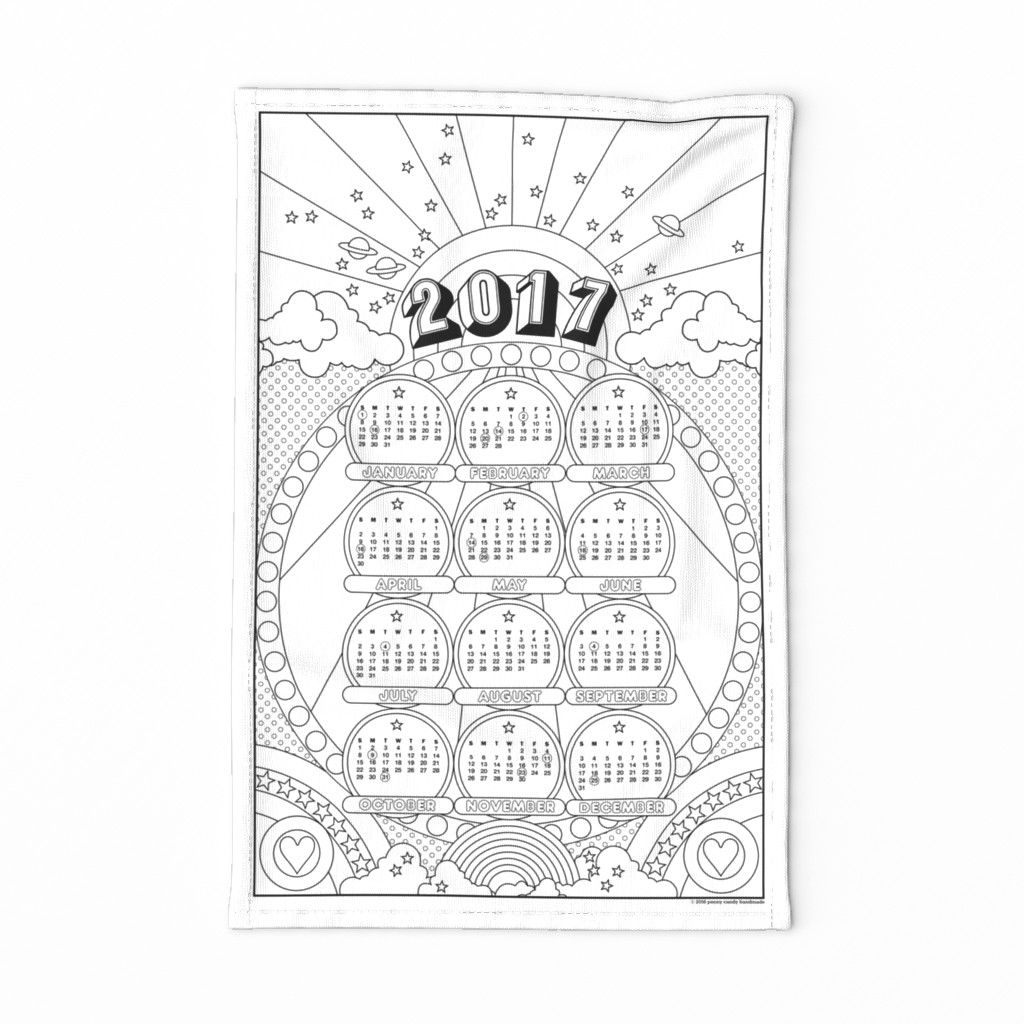 2017 Color-Your-Own Tea Towel Calendar & Wall Hanging || 70s Pop Art