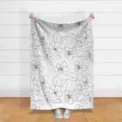  Delicate Flower Petals, Navy Drawing on White