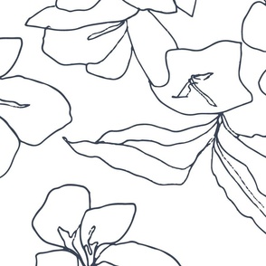  Delicate Flower Petals, Navy Drawing on White