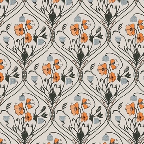 Art Nouveau Poppies on Beige - 6"