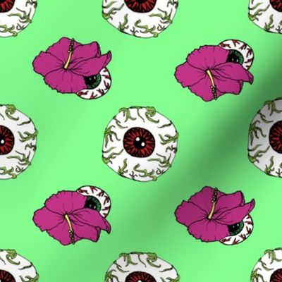 Hibiscus Eyeball Repeat in Zombie Green