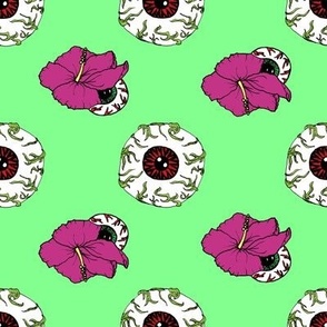 Hibiscus Eyeball Repeat in Zombie Green