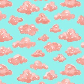 Coral Watercolor Clouds Teal Background