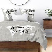 Welcome To The World Baby Blanket // Linen Background Pantone 169-1