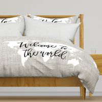 Welcome To The World Baby Blanket // Linen Background Pantone 169-1