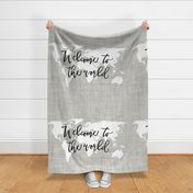 Welcome To The World Baby Blanket // Linen Background Pantone 169-1