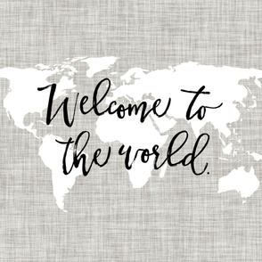 Welcome To The World Baby Blanket // Linen Background Pantone 169-1