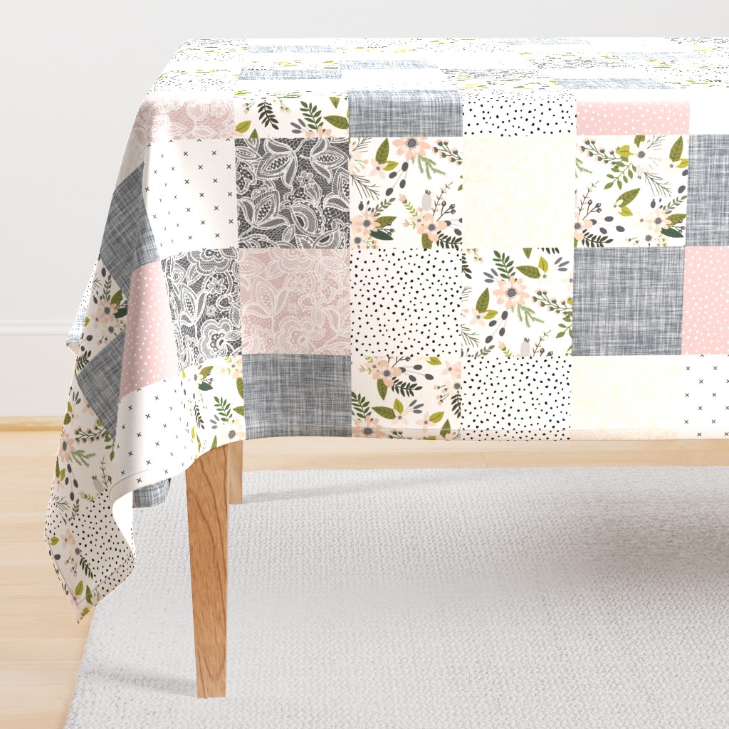 Charcoal and Blush Sprigs and Blooms Wholecloth