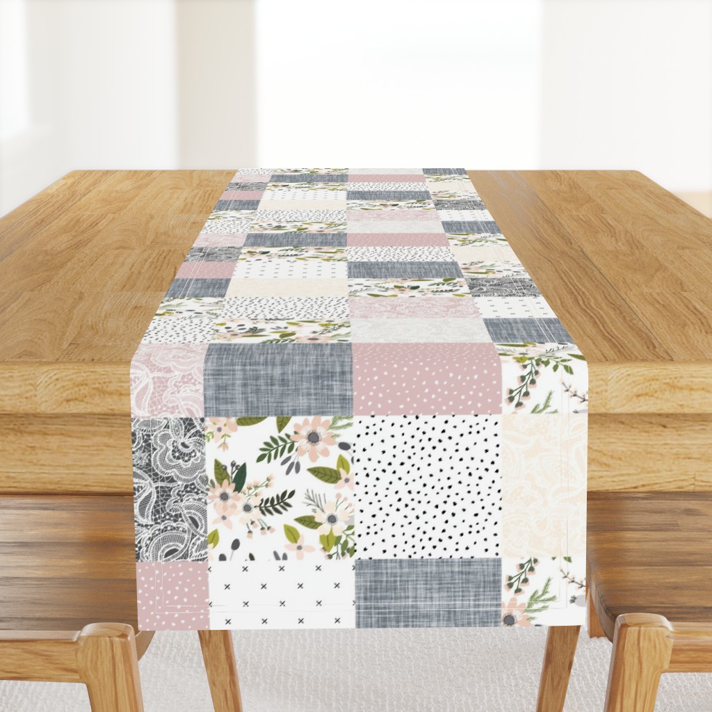 Charcoal and Blush Sprigs and Blooms Wholecloth