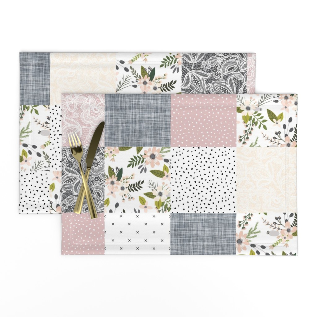 Charcoal and Blush Sprigs and Blooms Wholecloth