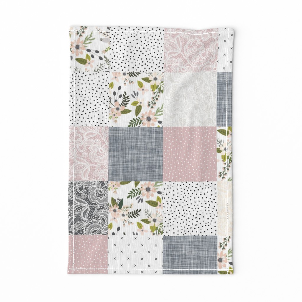 Charcoal and Blush Sprigs and Blooms Wholecloth