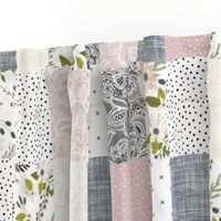 Charcoal and Blush Sprigs and Blooms Wholecloth