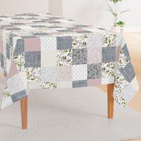 Charcoal and Blush Sprigs and Blooms Wholecloth