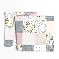 Charcoal and Blush Sprigs and Blooms Wholecloth