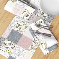 Charcoal and Blush Sprigs and Blooms Wholecloth