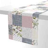 Charcoal and Blush Sprigs and Blooms Wholecloth