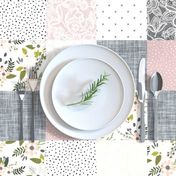 Charcoal and Blush Sprigs and Blooms Wholecloth