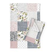 Charcoal and Blush Sprigs and Blooms Wholecloth