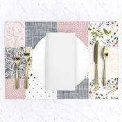 Charcoal and Blush Sprigs and Blooms Wholecloth