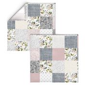 Charcoal and Blush Sprigs and Blooms Wholecloth