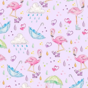 Rainy Flamingo on Purple