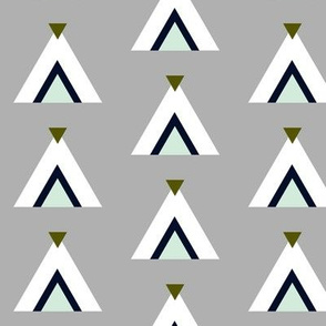 Tribal Teepees / Gray Navy Mint Olive