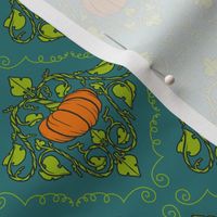 Pumpkin Damask - Blue with lines