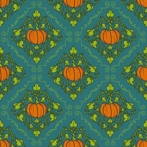 Pumpkin Damask - Blue with lines