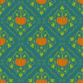 Pumpkin Damask - Blue without lines