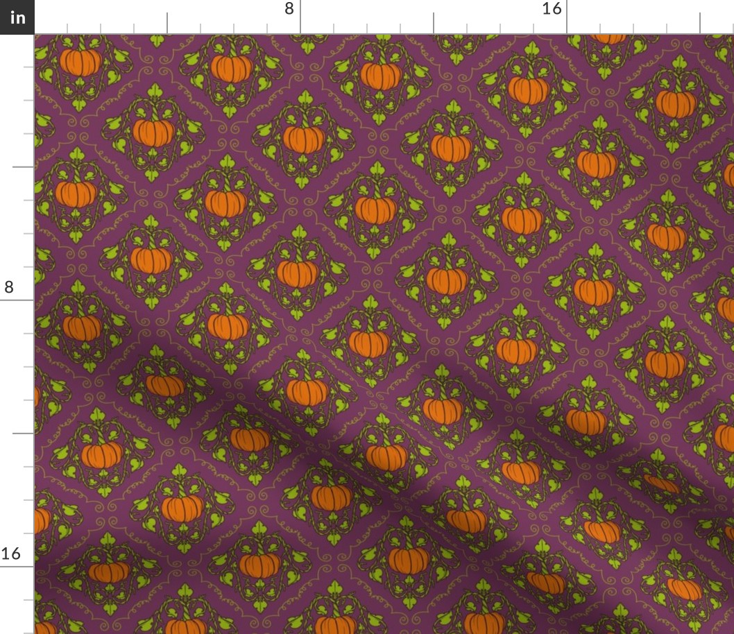 Pumpkin Damask - Purple with lines