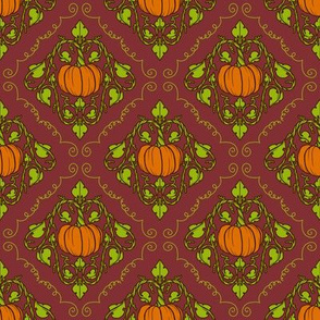 Pumpkin Damask - Red with lines