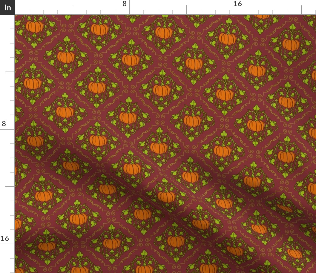 Pumpkin Damask - Red with lines