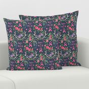 Save a Rack - antlers and watercolor flowers on dark grey blue