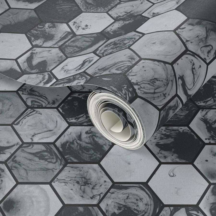 Marbled Hexagons - Distressed Grey