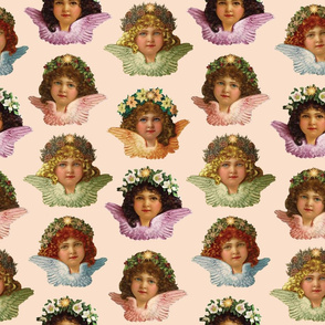 Pastel Victorian Cherub Repeat in Sweet Peach