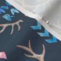 Save a Rack - watercolor antlers, ribbon, chevrons - on dark, small print