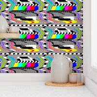 tv television test cards patterns rainbow multi colors colorful signals PM5544 PAL analogue retro tuning reception resolution antenna broadcast pop art media video glitches poor distortion noisy noise static errors broken transmission wavy waves
