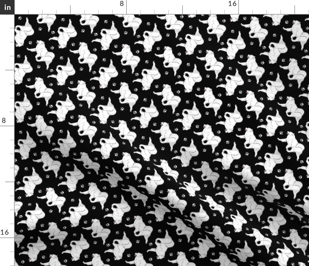 Tiny Trotting Samoyed and paw prints - black