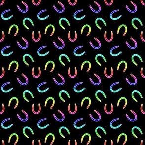 Tiny horseshoe prints - rainbow on black