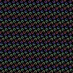 Tiny horseshoe prints - rainbow on black