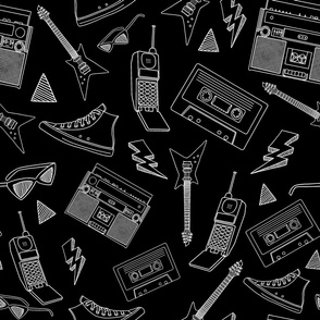 90s Life // 90s Style Illustrations on Fabric, Wallpaper & Gift Wrap // Black and White