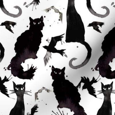 Halloween ravens and cats