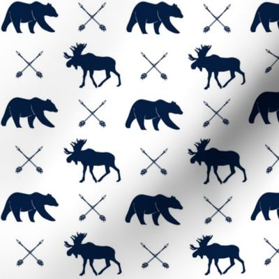 moose, bear, and arrows  (small scale) || the northern lights collection - navy