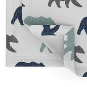 multi bear fabric || navy, dusty blue, grey