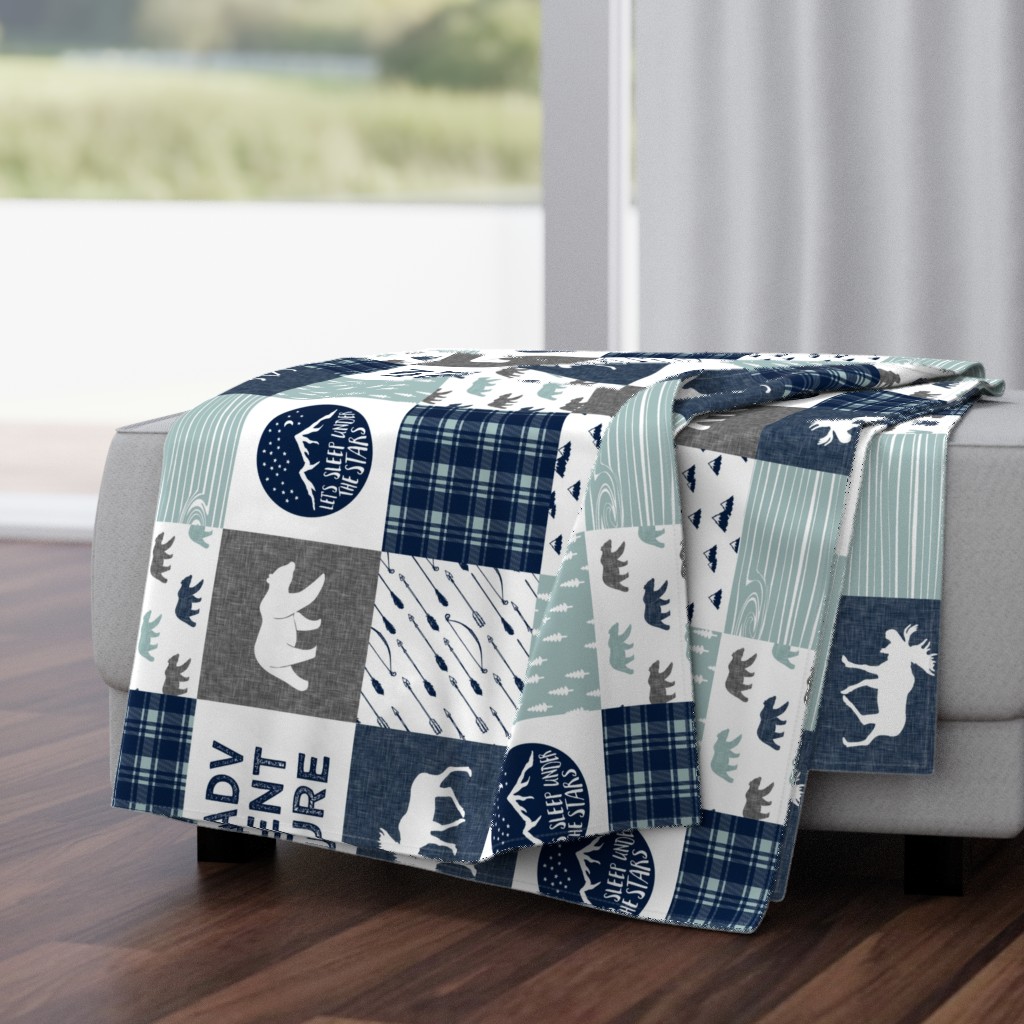 the happy camper wholecloth || navy and dusty blue